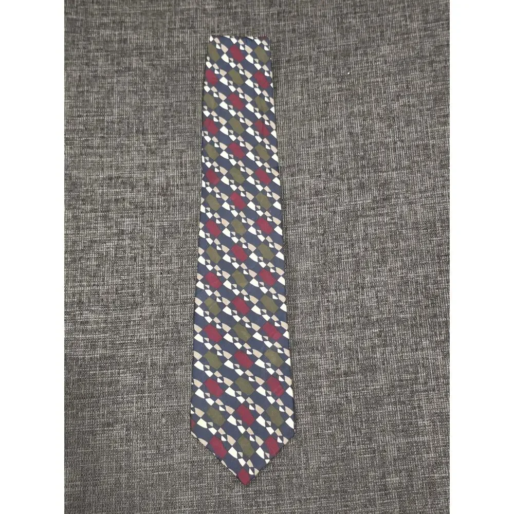 Vintage Structure LeCollezioni Silk Tie 90s Geometric Checkerboard Navy Burgundy